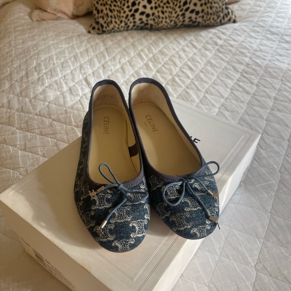 Celine Les Ballerines stamped Triomphe denim flat